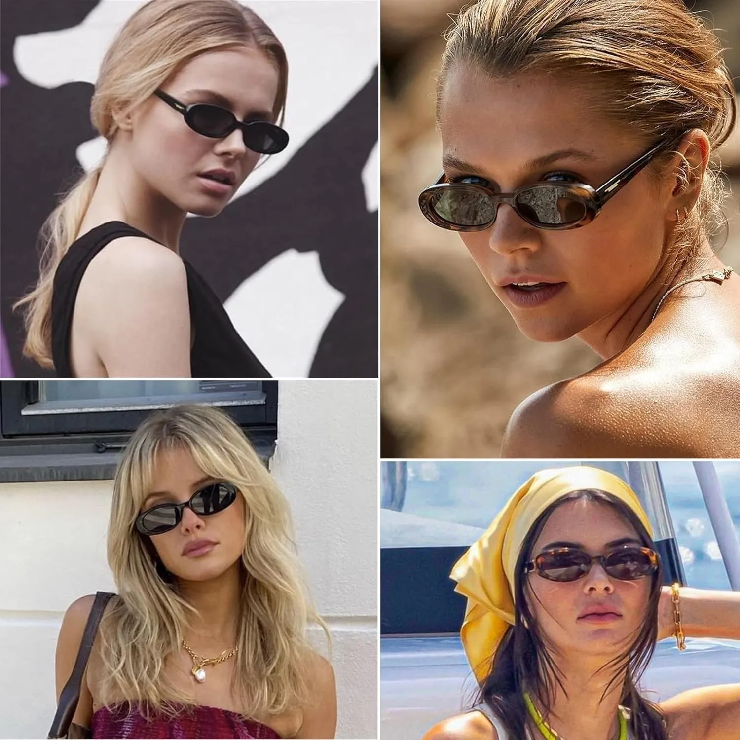 Retro Oval Sunglasses for Women 90s Vintage Womens Tiny Small Oval Glasses Fashion Black Cat Eye Shades