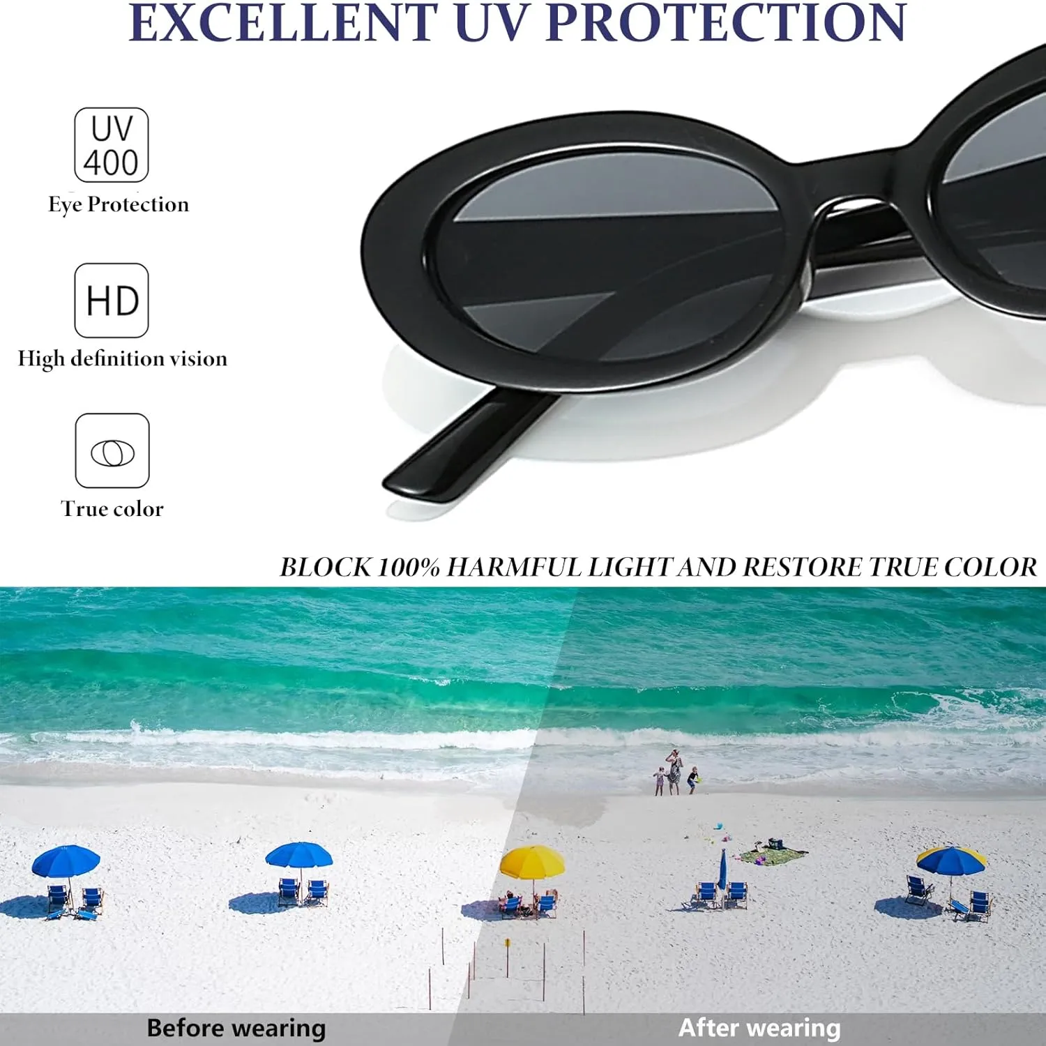 Retro Oval Sunglasses for Women 90s Vintage Womens Tiny Small Oval Glasses Fashion Black Cat Eye Shades