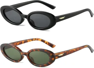 Retro Oval Sunglasses for Women 90s Vintage Womens Tiny Small Oval Glasses Fashion Black Cat Eye Shades