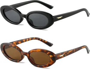 Retro Oval Sunglasses for Women 90s Vintage Womens Tiny Small Oval Glasses Fashion Black Cat Eye Shades