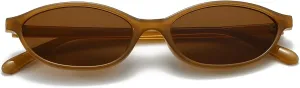 Retro Oval Sunglasses for Women Trendy Oval Narrow Cat Eye Sunnies 90s Vintage Shades (Olive/Brown)