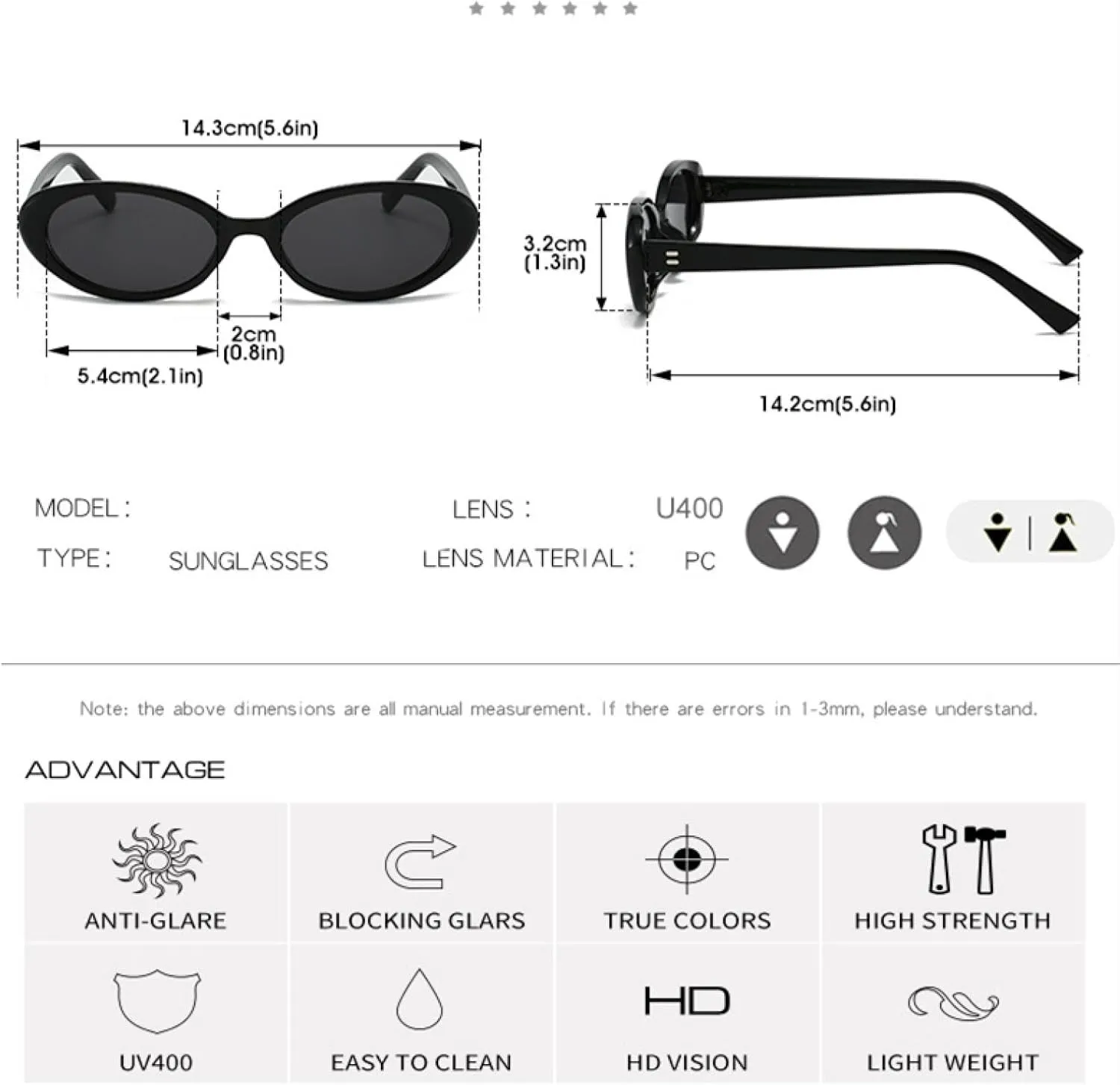 Retro Vintage Oval Sunglasses for Woman Round Men Uv400 Punk Style Luxury