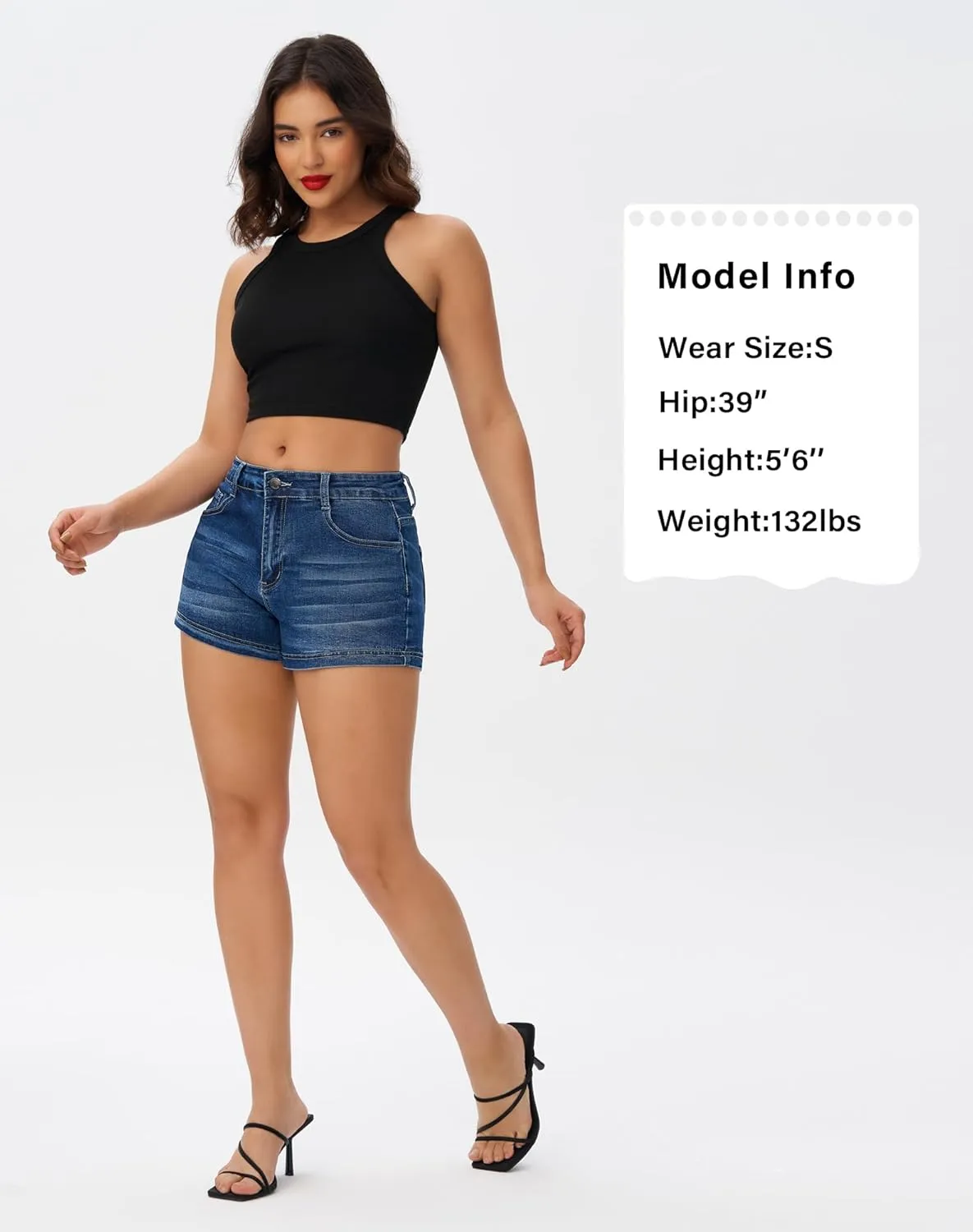 roswear Women's Casual Summer High Waisted Basic Jean Shorts Stretchy Denim Shorts
