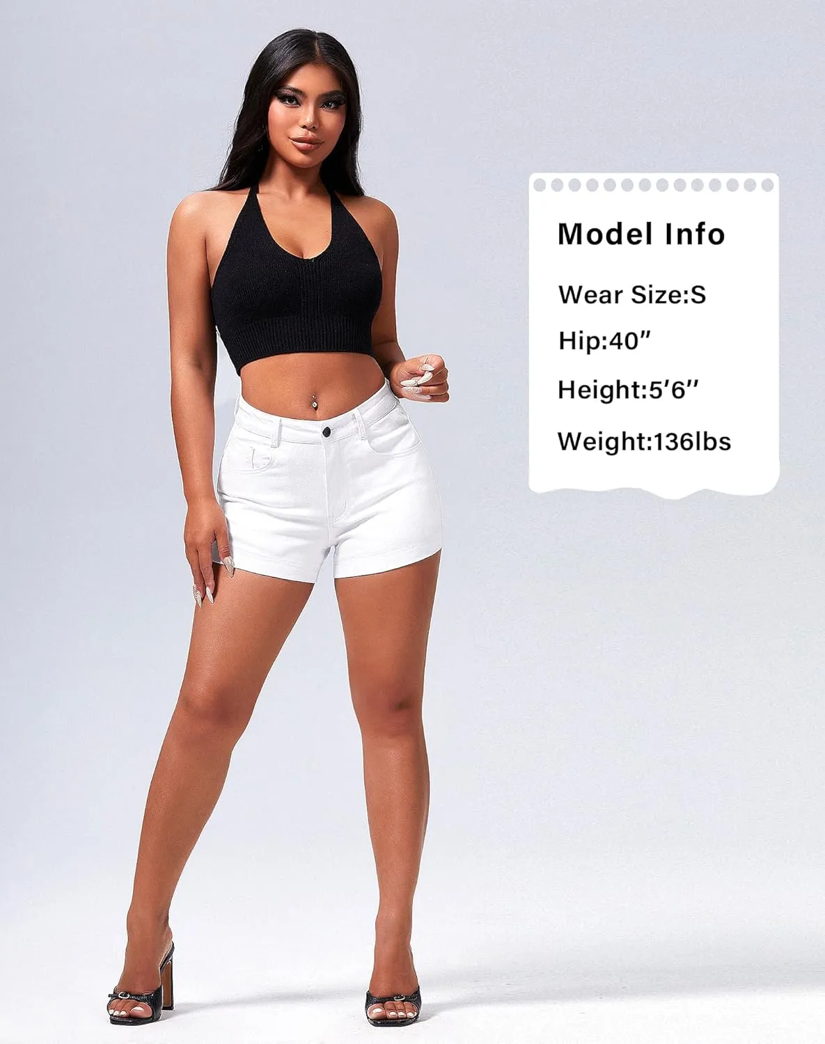 roswear Women's Casual Summer High Waisted Basic Jean Shorts Stretchy Denim Shorts