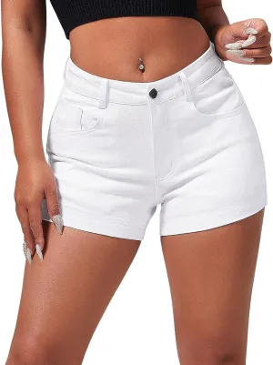 roswear Women's Casual Summer High Waisted Basic Jean Shorts Stretchy Denim Shorts