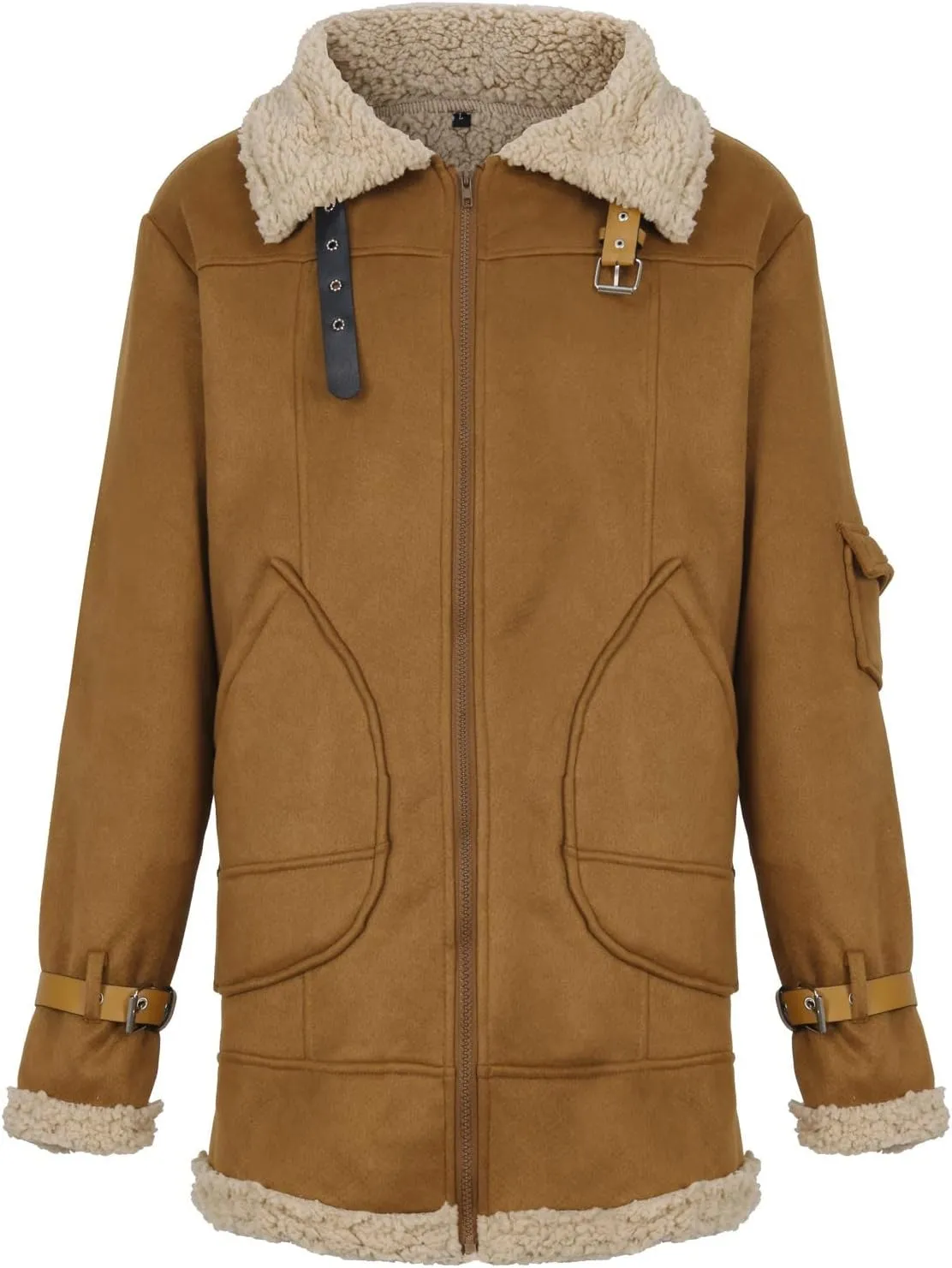 RTRDE Men's Jackets Fashion Faux Leather Sherpa Lined Bomber Jacket Winter Warm Turn-Down Collar Coats Jacket, M-5XL