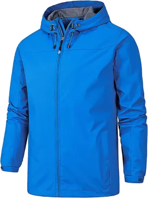 RTRDE Men's Jackets Waterproof Lightweight Raincoat With Hood Outdoor Shell Jacket Hiking Windbreaker Jackets, XL-5XL