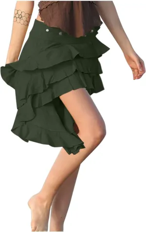 Ruffle Smocked Skirt for Women Summer Fashion Boho Beach Vacation Irregular Hem Skorts Casual Solid Tiered Skirts