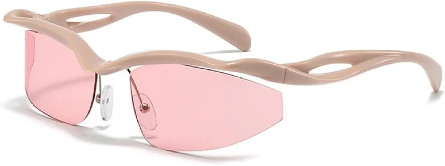 Semi-rimless Cat Eye Sunglasses for Women Men Luxury Vintage Punk Trendy Sports