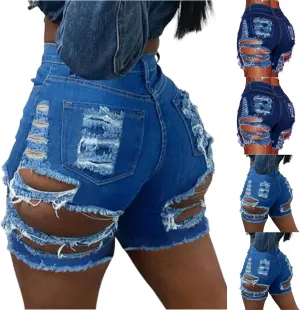 Sexy Womens Denim Shorts Stretchy Summer Frayed Raw Hem Ripped Jean Shorts Trendy Party Skinny High Rise Short Jeans