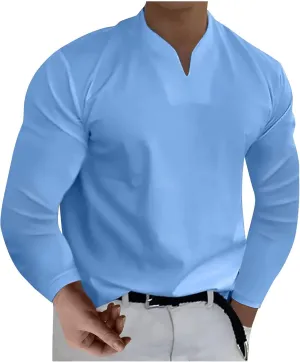 Shirts for Men Fashion Western Long Sleeve Oversized Tshirts Streetwear V Neck Shirt Big and Tall Solid Fall Clothes