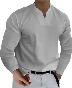 Shirts for Men Fashion Western Long Sleeve Oversized Tshirts Streetwear V Neck Shirt Big and Tall Solid Fall Clothes