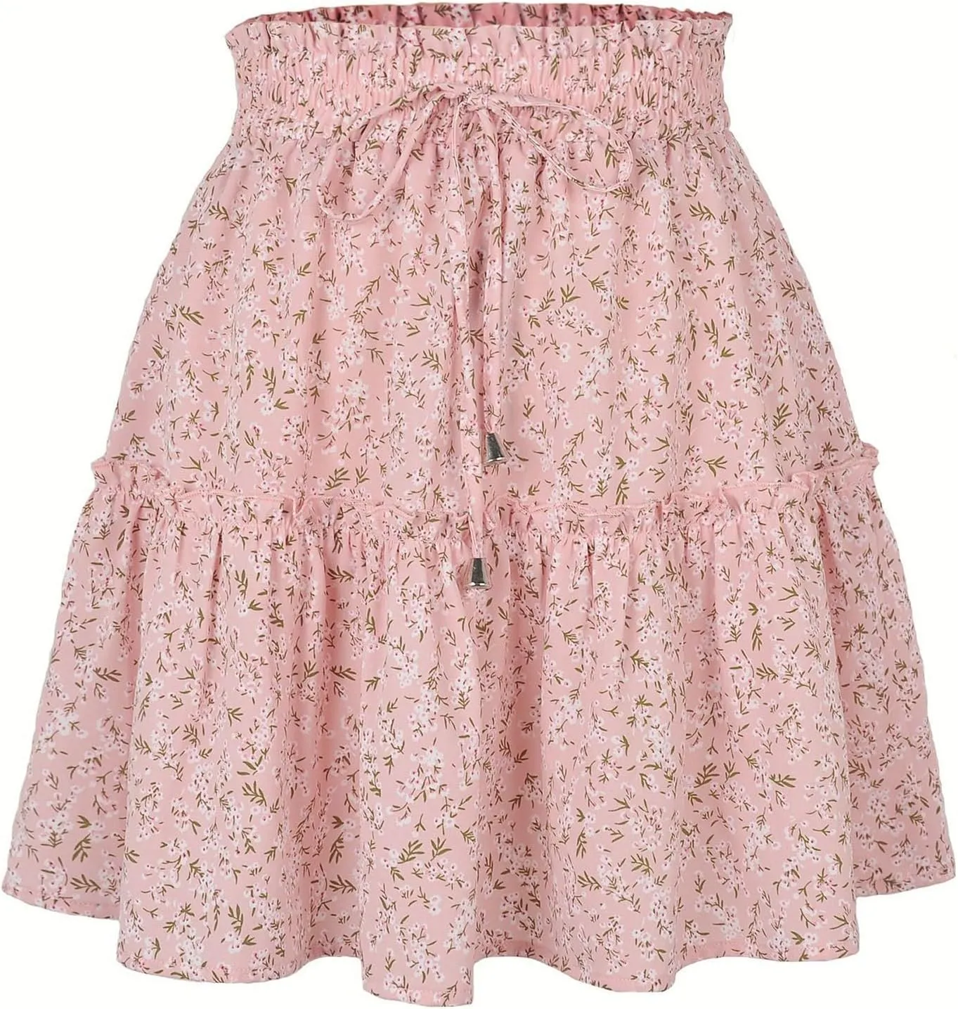 Short Skirts for Women 2025 Vacation A-Line Ruffle Hem Shirt Loose Floral Drawstring Cute Beach Casual Skirt Summer