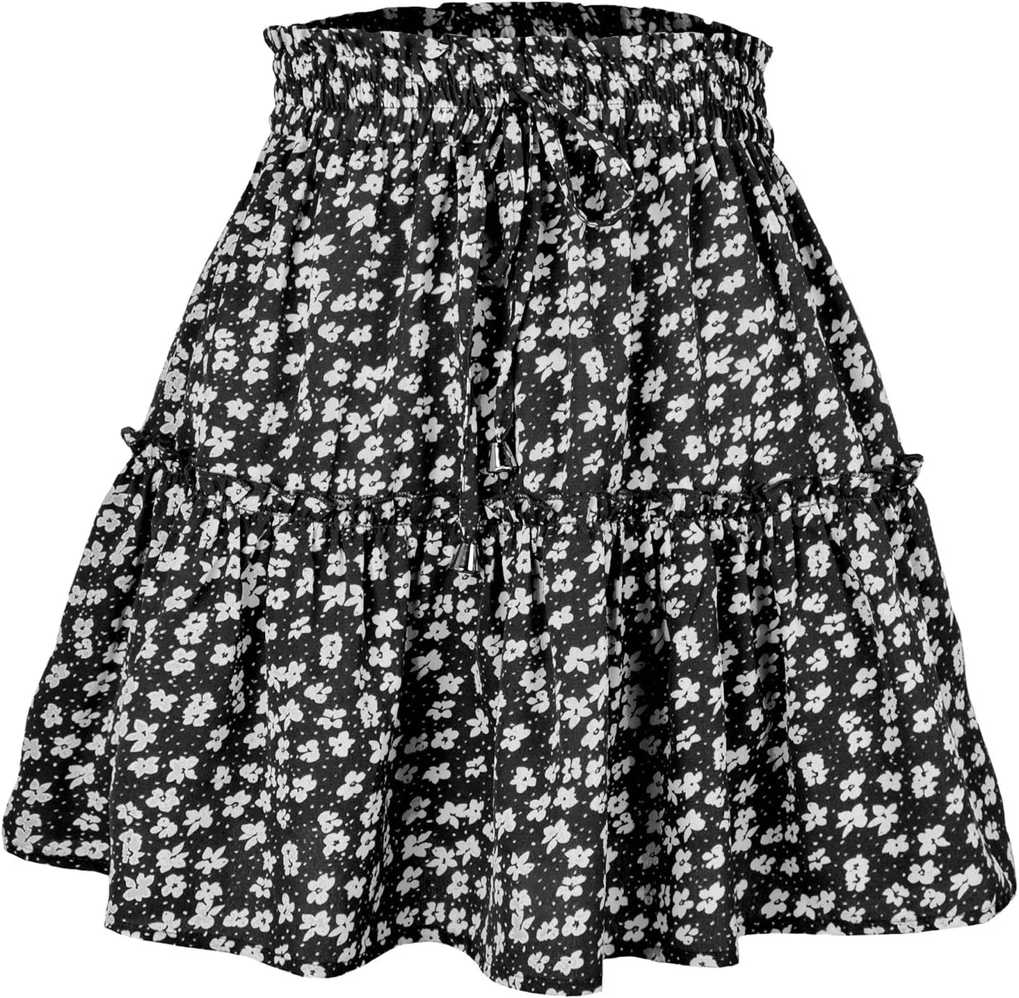 Short Skirts for Women 2025 Vacation A-Line Ruffle Hem Shirt Loose Floral Drawstring Cute Beach Casual Skirt Summer