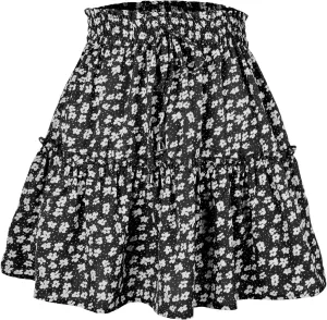 Short Skirts for Women 2025 Vacation A-Line Ruffle Hem Shirt Loose Floral Drawstring Cute Beach Casual Skirt Summer