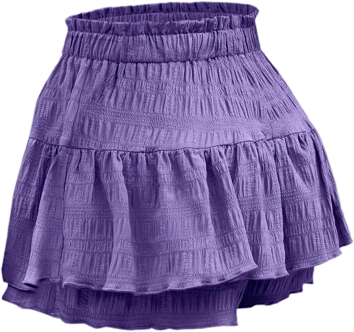 Skirts for Women Trendy Knee Length Casual High Elastic Waist Drawstring Double Ruffle Hem Loose Flowy Summer Skirts