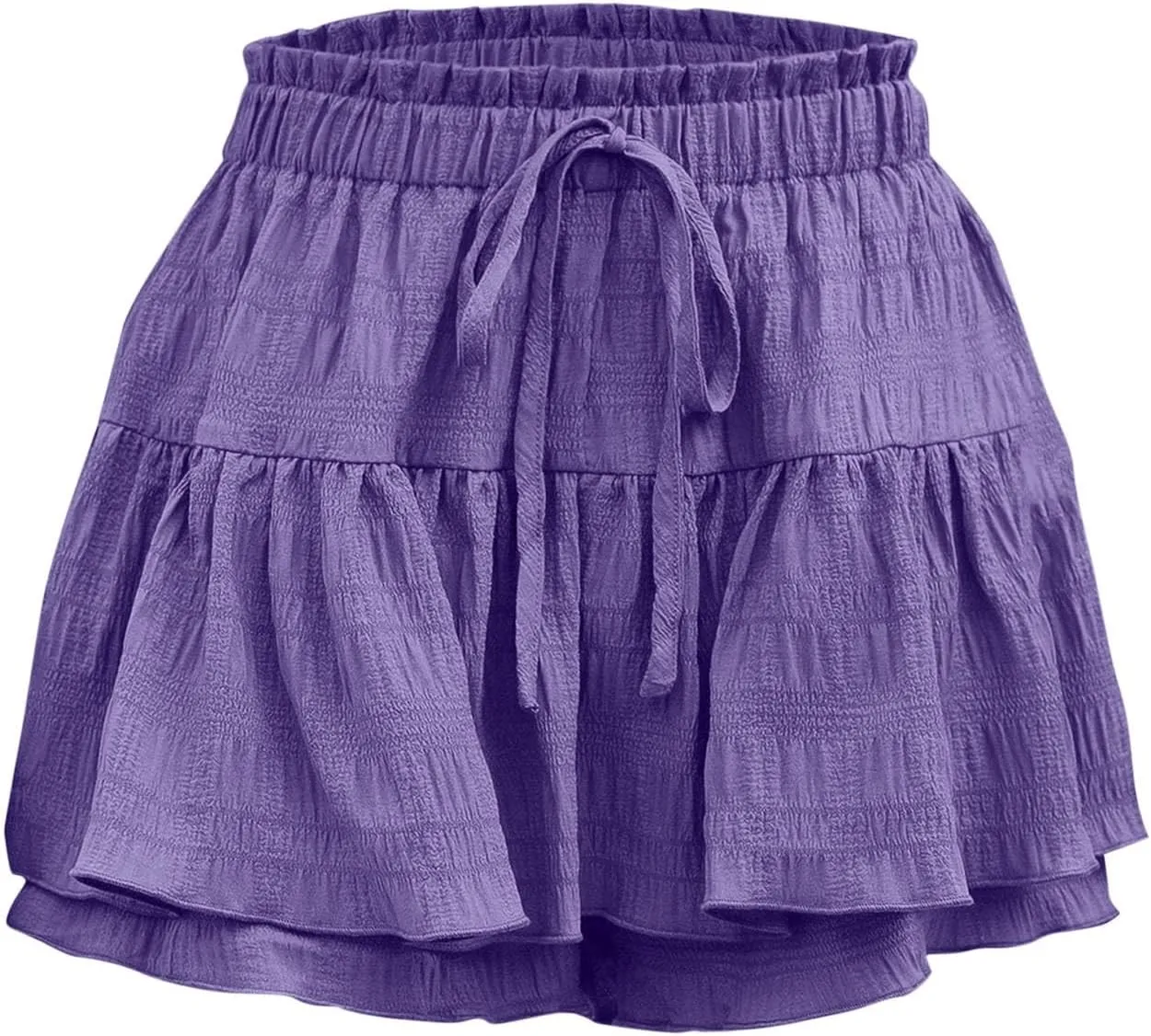 Skirts for Women Trendy Knee Length Casual High Elastic Waist Drawstring Double Ruffle Hem Loose Flowy Summer Skirts