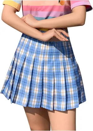 Skirts for Women Trendy Women's Casual Plaid High Waist Pleated A-Line Pleated Mini Skirts Pleated Cheer Skirt