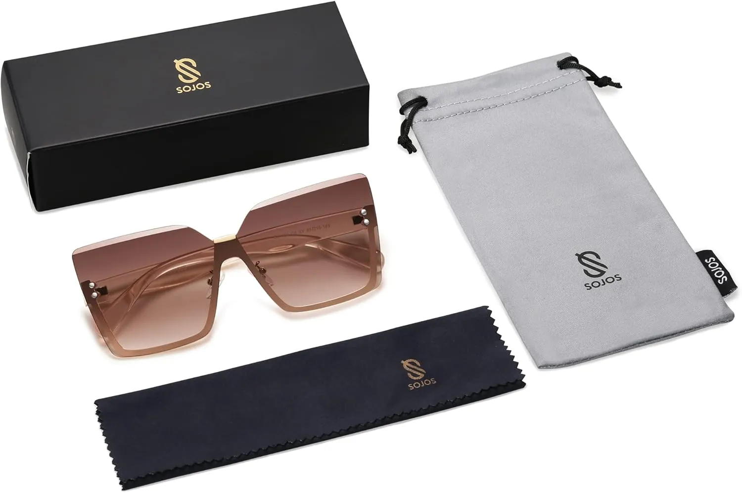 SOJOS Trendy Square Oversized Sunglasses Womens Big Rimless UV400 Ladies Shades SJ1160