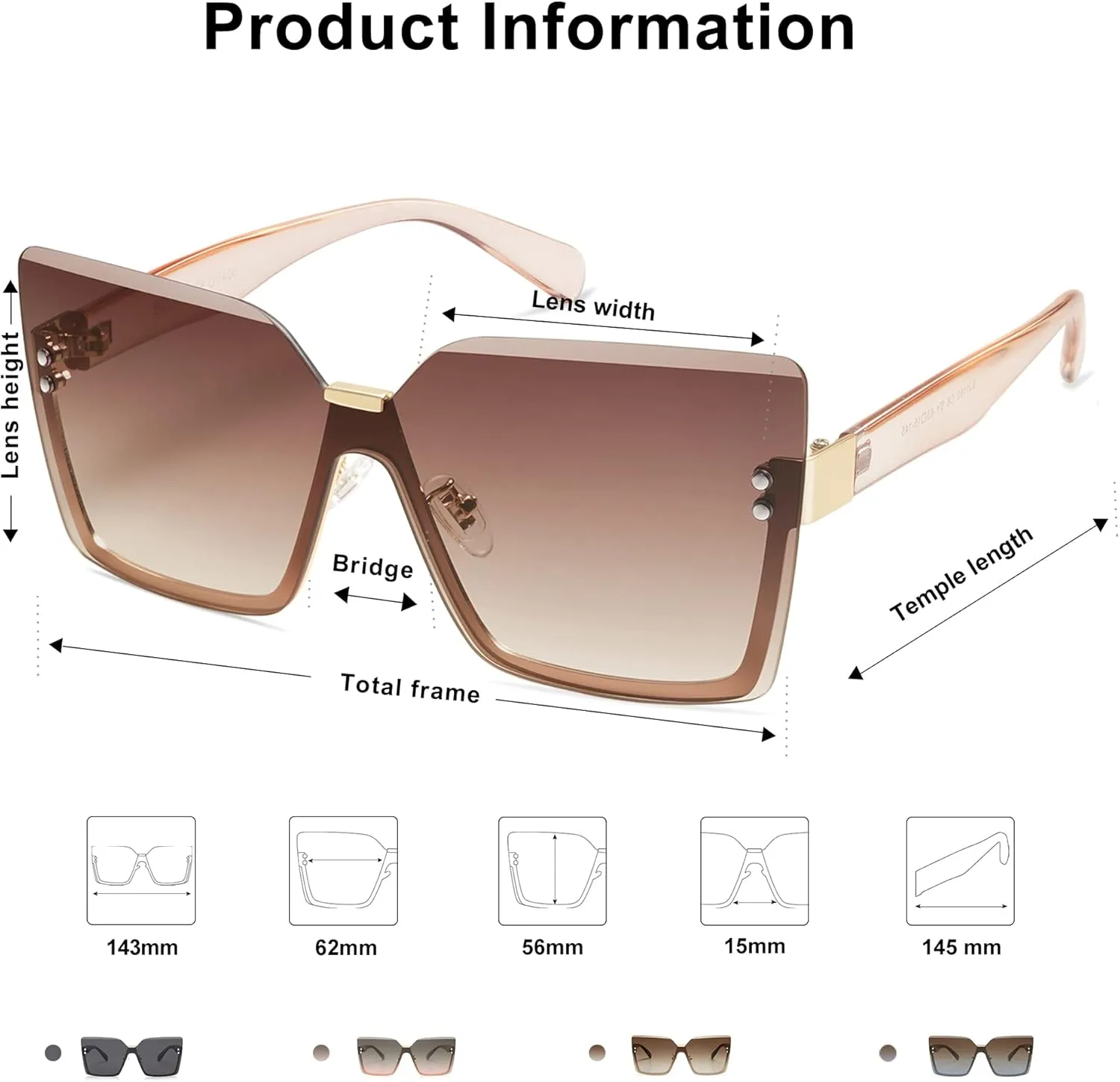 SOJOS Trendy Square Oversized Sunglasses Womens Big Rimless UV400 Ladies Shades SJ1160