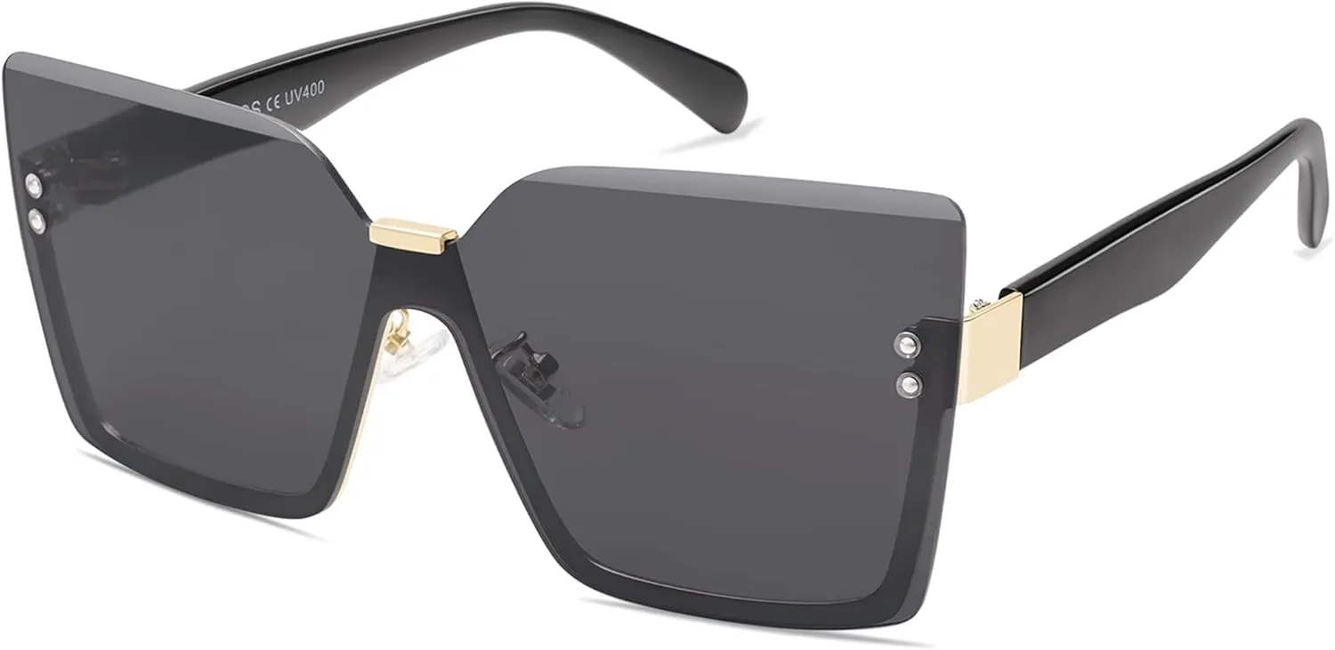 SOJOS Trendy Square Oversized Sunglasses Womens Big Rimless UV400 Ladies Shades SJ1160