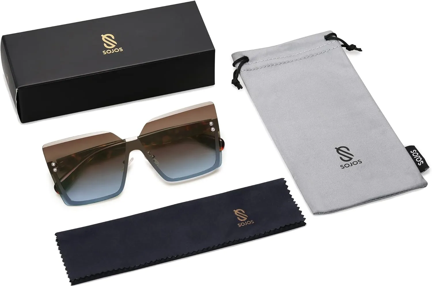 SOJOS Trendy Square Oversized Sunglasses Womens Big Rimless UV400 Ladies Shades SJ1160