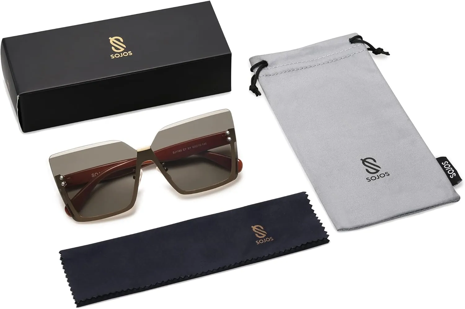 SOJOS Trendy Square Oversized Sunglasses Womens Big Rimless UV400 Ladies Shades SJ1160