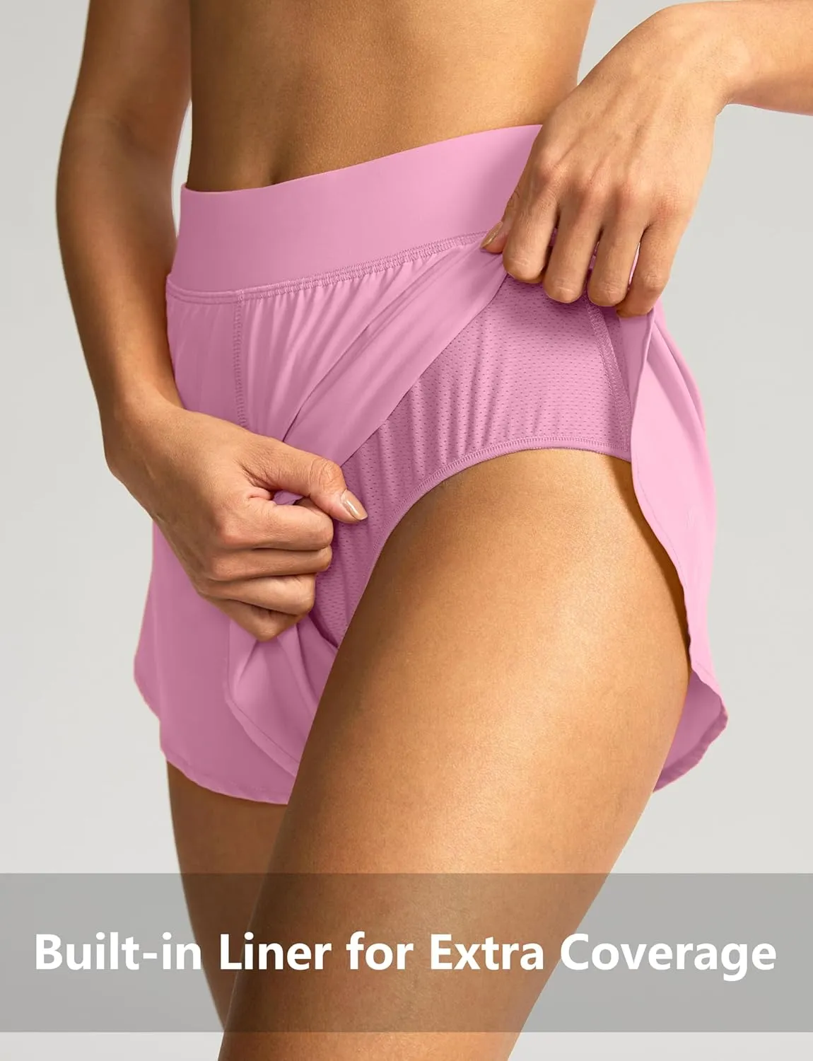 Soothfeel High Waisted Athletic Running Shorts for Women Dolphin Shorts High Split Quick Dry Gym Workout Shorts with Liner