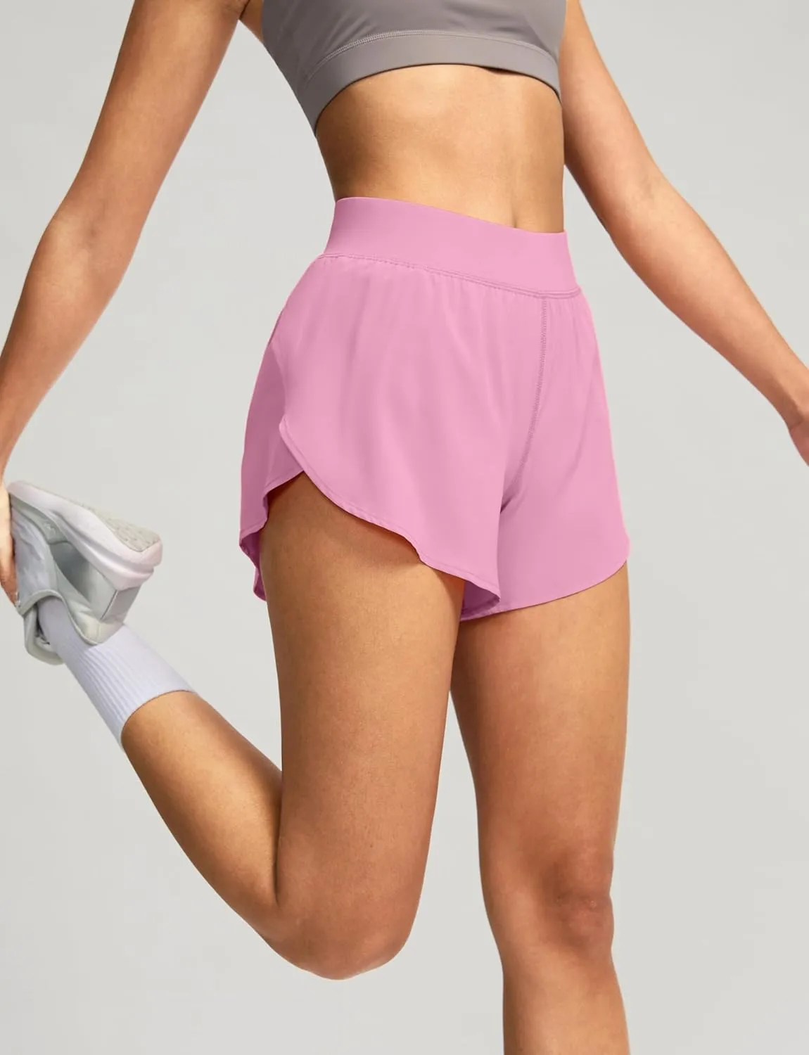 Soothfeel High Waisted Athletic Running Shorts for Women Dolphin Shorts High Split Quick Dry Gym Workout Shorts with Liner