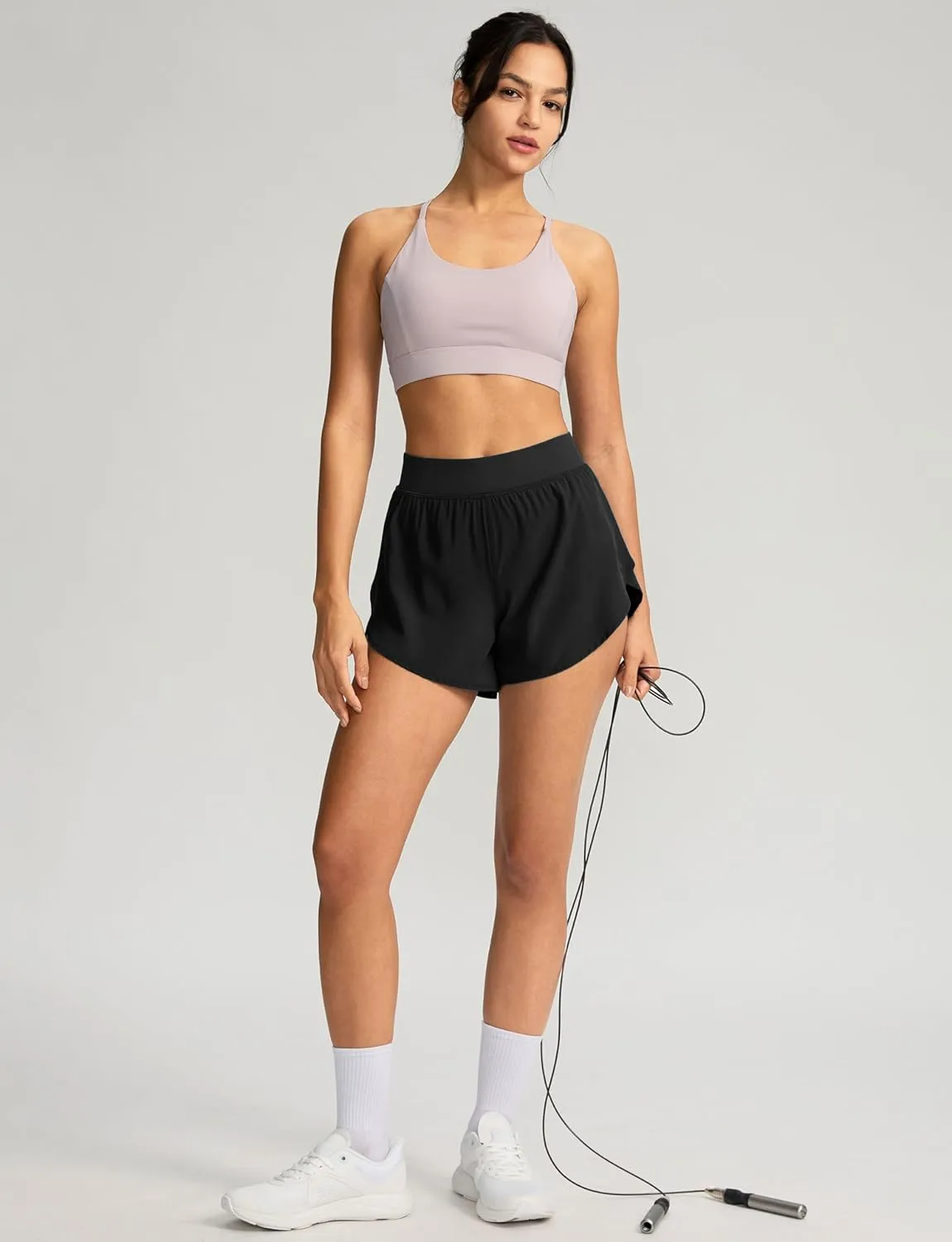 Soothfeel High Waisted Athletic Running Shorts for Women Dolphin Shorts High Split Quick Dry Gym Workout Shorts with Liner
