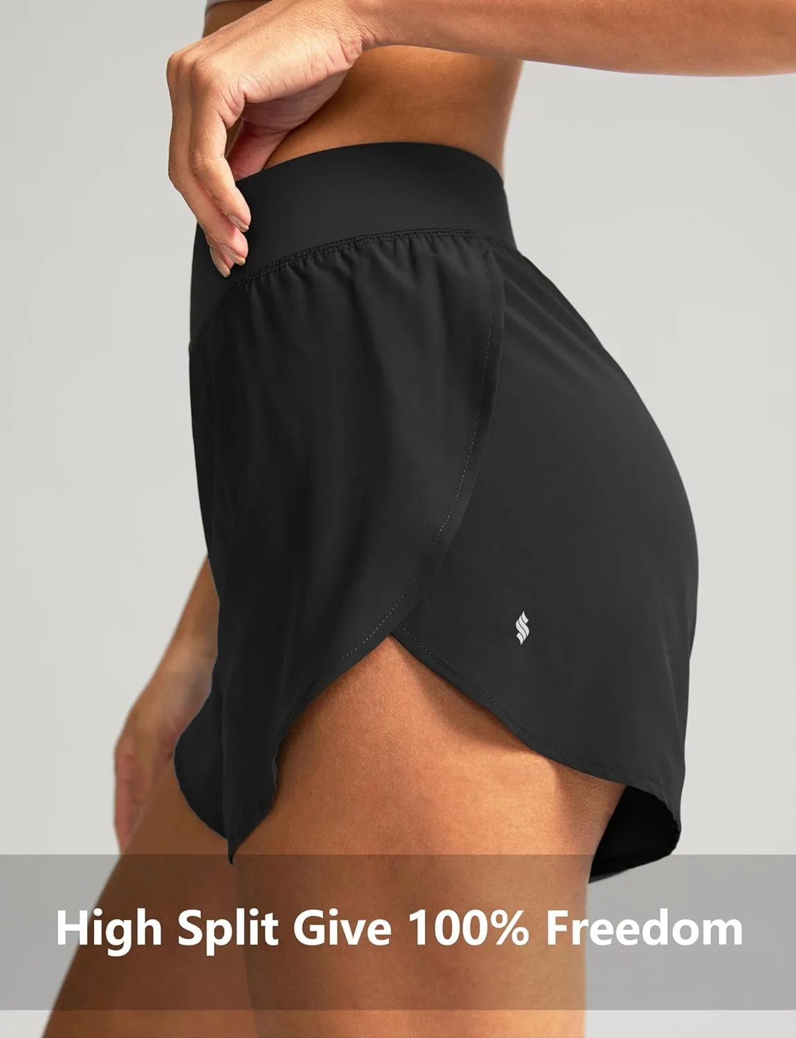 Soothfeel High Waisted Athletic Running Shorts for Women Dolphin Shorts High Split Quick Dry Gym Workout Shorts with Liner