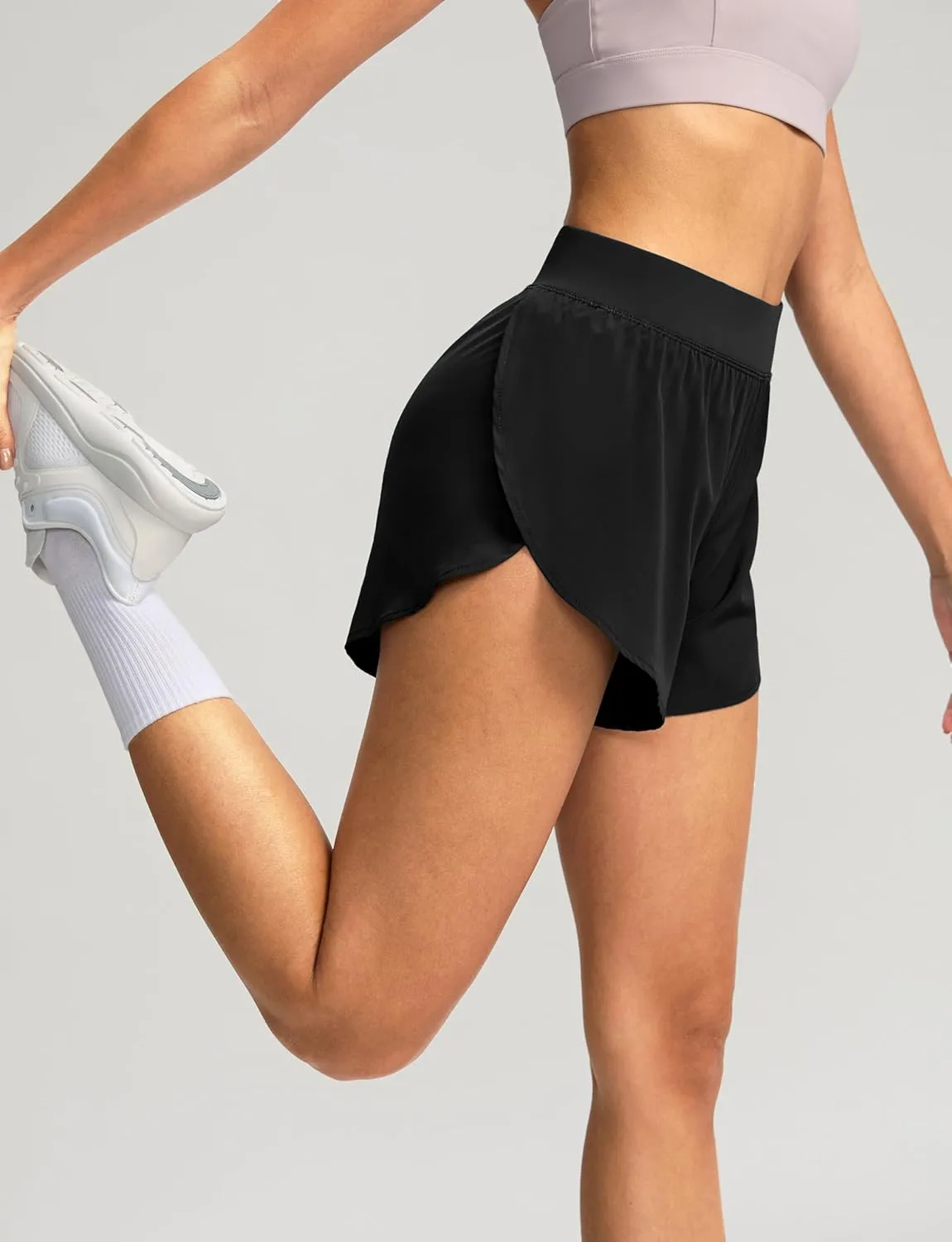Soothfeel High Waisted Athletic Running Shorts for Women Dolphin Shorts High Split Quick Dry Gym Workout Shorts with Liner