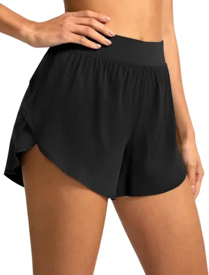 Soothfeel High Waisted Athletic Running Shorts for Women Dolphin Shorts High Split Quick Dry Gym Workout Shorts with Liner