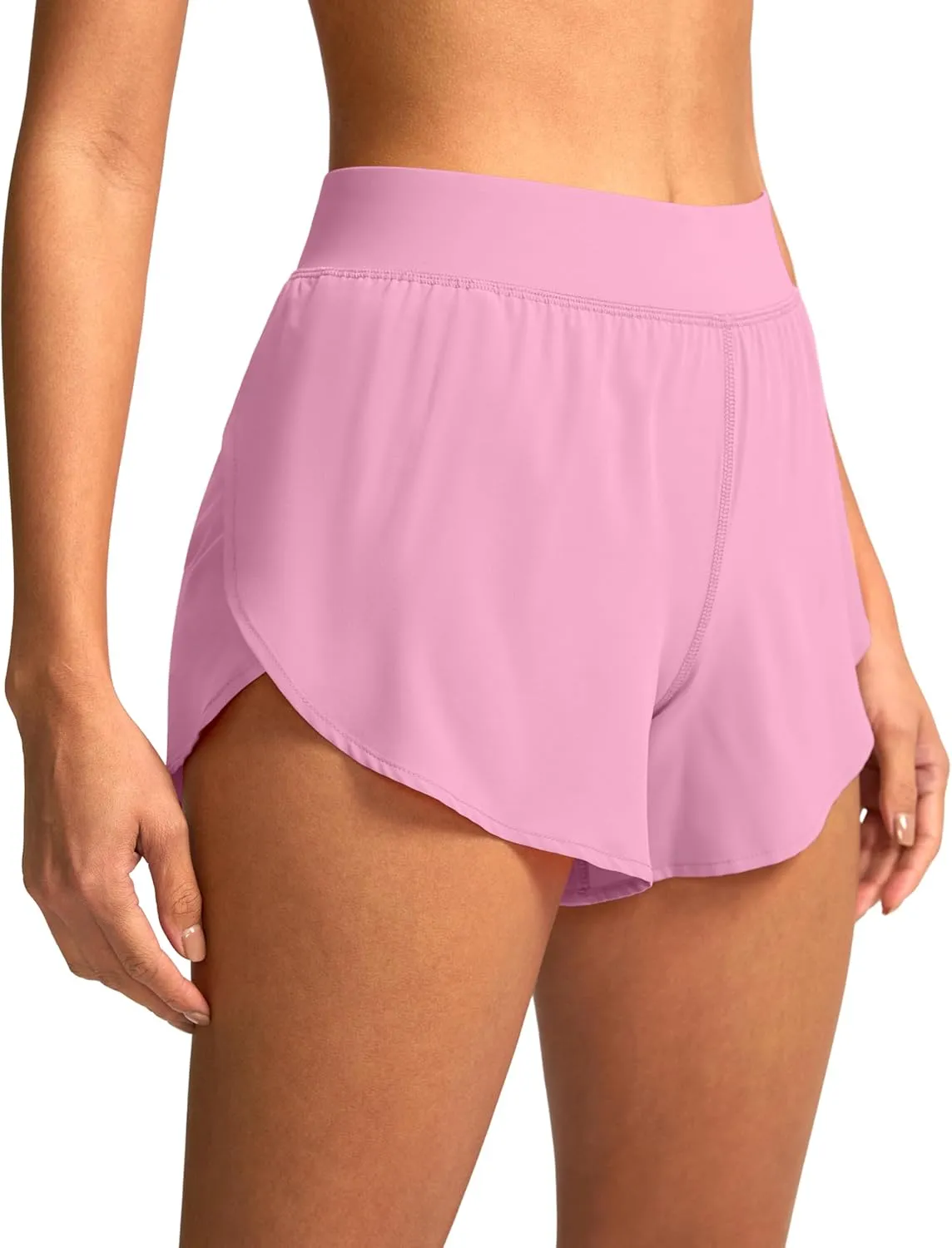 Soothfeel High Waisted Athletic Running Shorts for Women Dolphin Shorts High Split Quick Dry Gym Workout Shorts with Liner