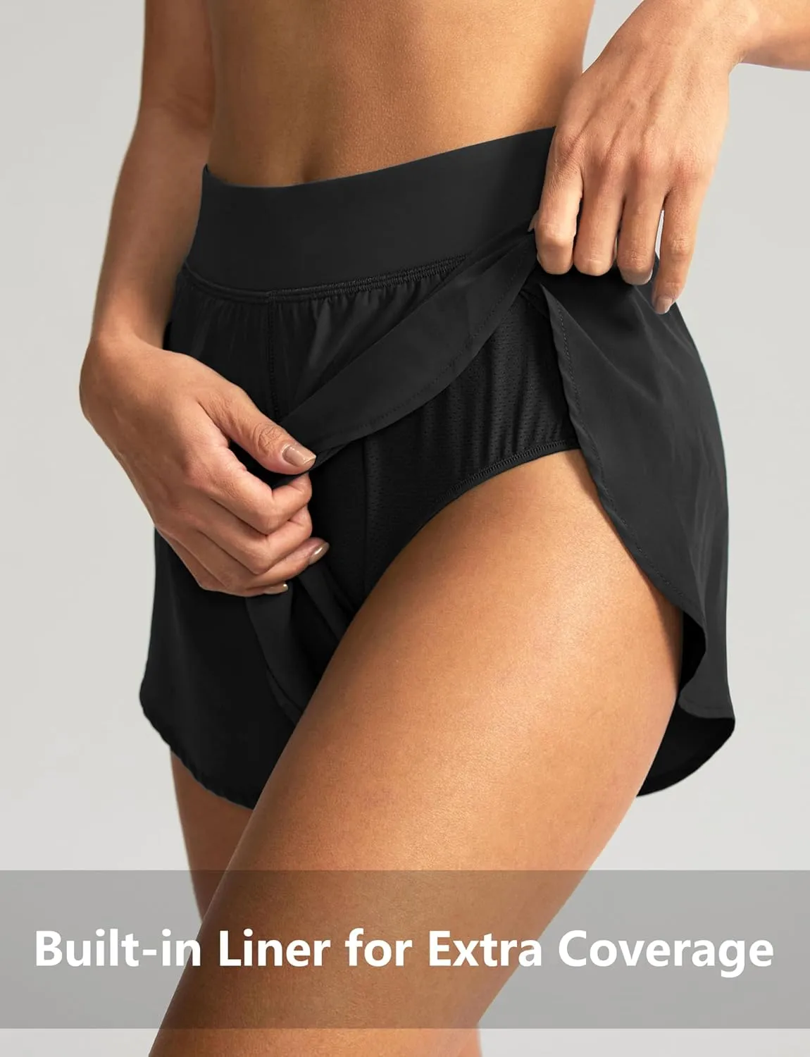 Soothfeel High Waisted Athletic Running Shorts for Women Dolphin Shorts High Split Quick Dry Gym Workout Shorts with Liner
