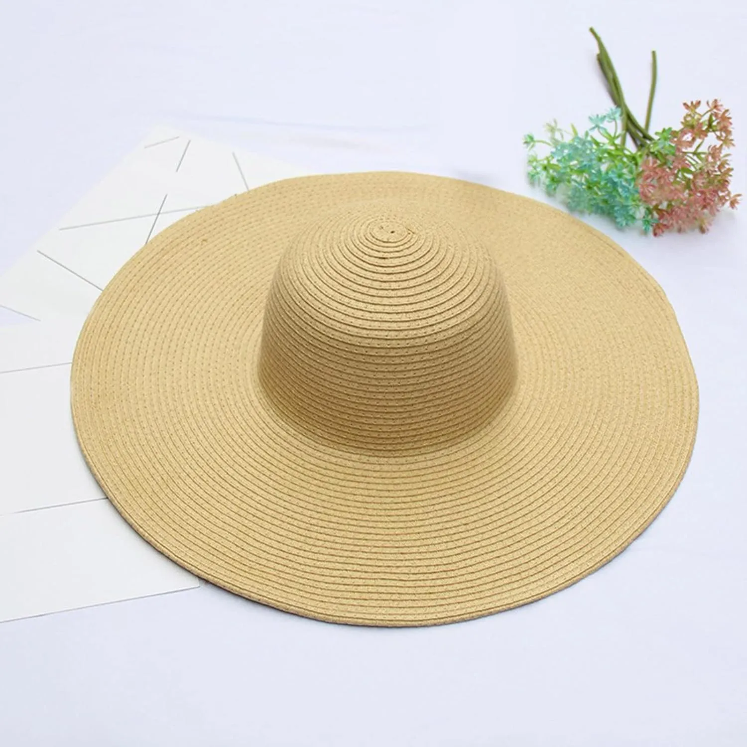 Straw Sun Hat Womens Summer Sun UV Protection Hat Wide Brim Foldable Straw Hat Outdoor Traveling Beach Hats