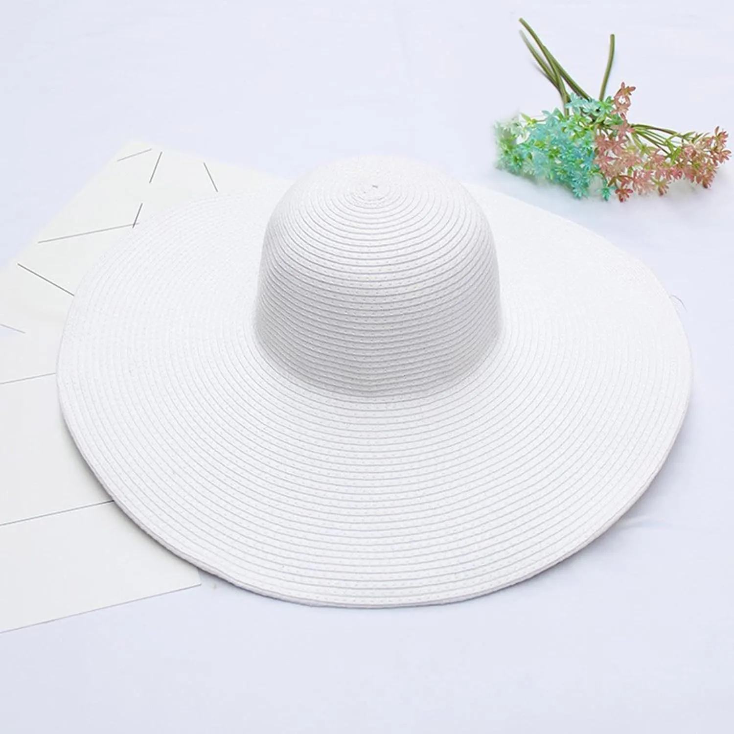Straw Sun Hat Womens Summer Sun UV Protection Hat Wide Brim Foldable Straw Hat Outdoor Traveling Beach Hats
