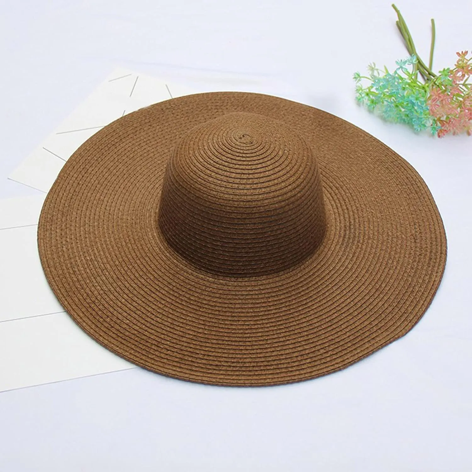 Straw Sun Hat Womens Summer Sun UV Protection Hat Wide Brim Foldable Straw Hat Outdoor Traveling Beach Hats