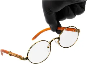 Street Knitted Men's Women's Classic Oval Red Wood Arm Vintage Narrow Nerd Retro 90's Circle Hip Hop Clear Tint Glasses Round Gold Frame Non Prescription Woodgrain Clear Lens Eye Glasses
