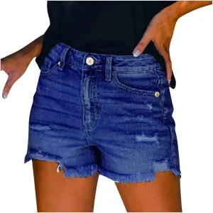 Stretchy Jean Shorts for Women 2025 Trendy Solid Color Ripped Distressed Denim Short Baggy Dressy Casual Womens Jorts