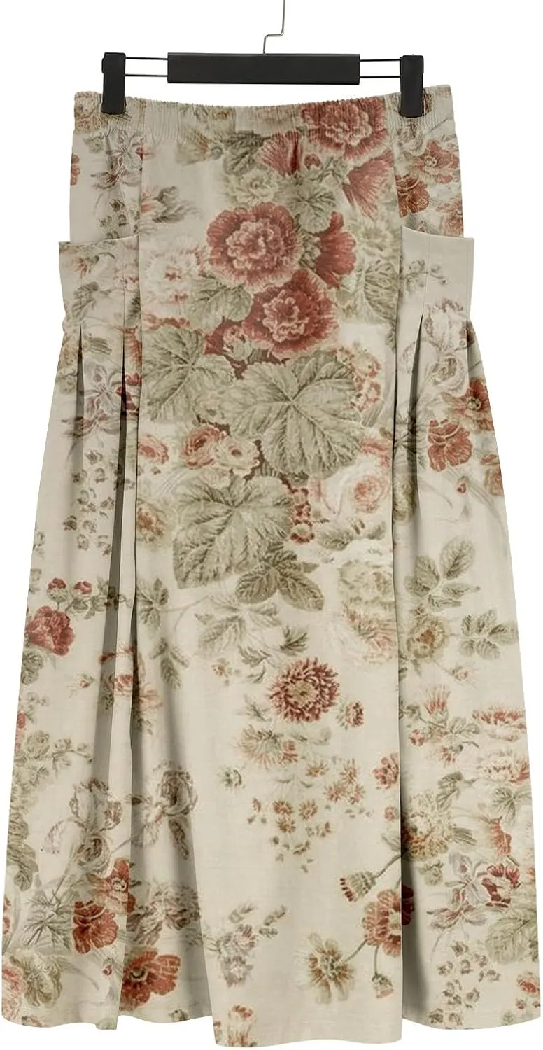 Summer Casual Flowy Long Skirts Women Boho Floral Elastic High Waist Tiered Pleated Beach Maxi Skirt