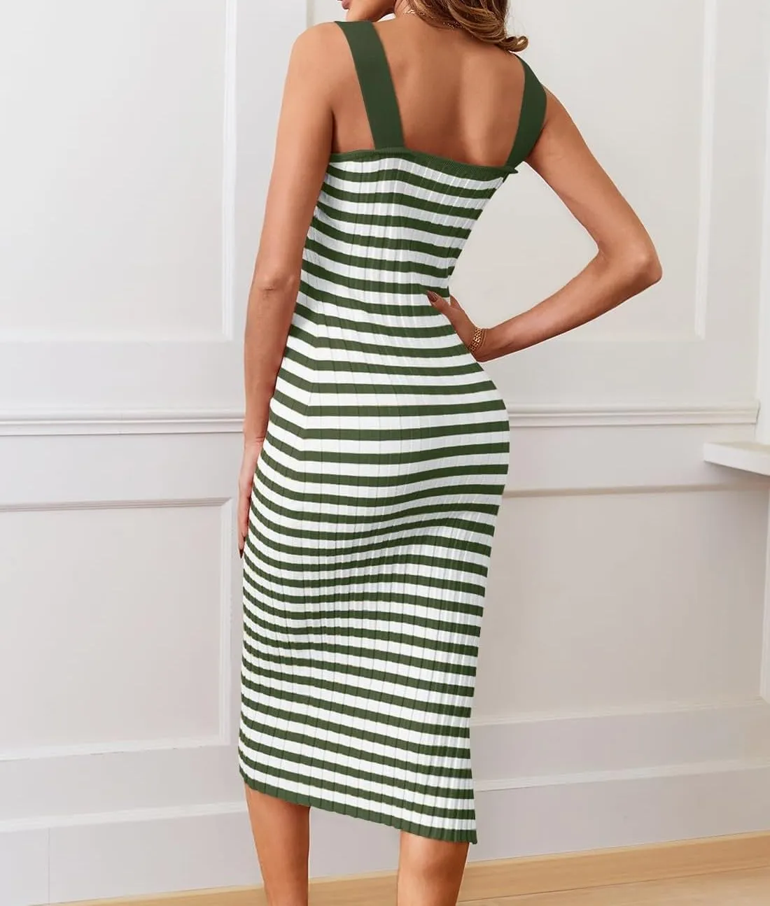 Summer Dresses for Women 2025 Bodycon Midi Dress Sleeveless Slim Fit Dresses Fashion Striped Party Club Dress
