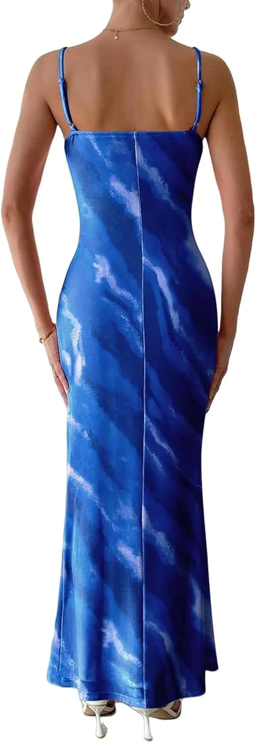 Summer Dresses for Women 2025 Floral Spaghetti Strap Maxi Dress Fashion Dressy Bodycon Sundress Wedding Guest Dress