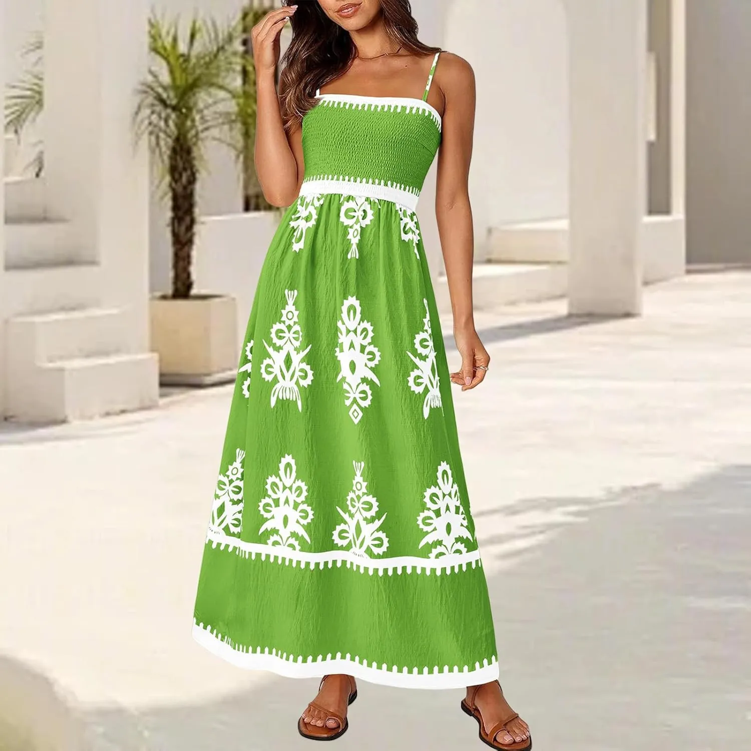 Summer Dresses for Women 2025 Floral Spaghetti Strap Maxi Dress Fashion Trendy Dressy Dresses Wedding Guest Dress