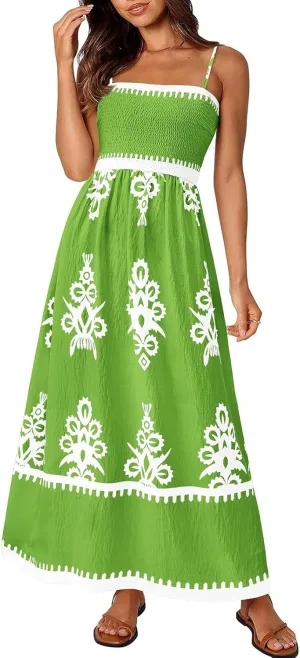 Summer Dresses for Women 2025 Floral Spaghetti Strap Maxi Dress Fashion Trendy Dressy Dresses Wedding Guest Dress