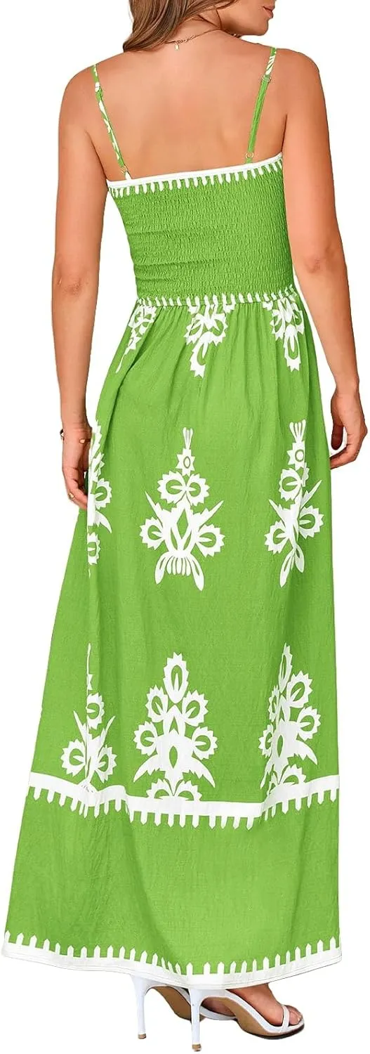 Summer Dresses for Women 2025 Floral Spaghetti Strap Maxi Dress Fashion Trendy Dressy Dresses Wedding Guest Dress