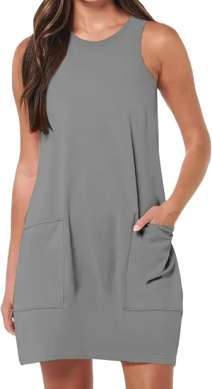 Summer Dresses for Women Casual Loose Sleeveless Sundress Boho Beach Mini Dress Vacation Travel Clothes with Pockets