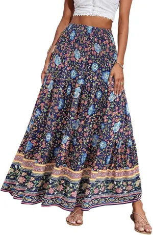 Summer Skirts for Women Maxi Skirt Plus Size Drawstring Elastic Pleated Layered Tiered A Line Skirt Cute Skirts Long
