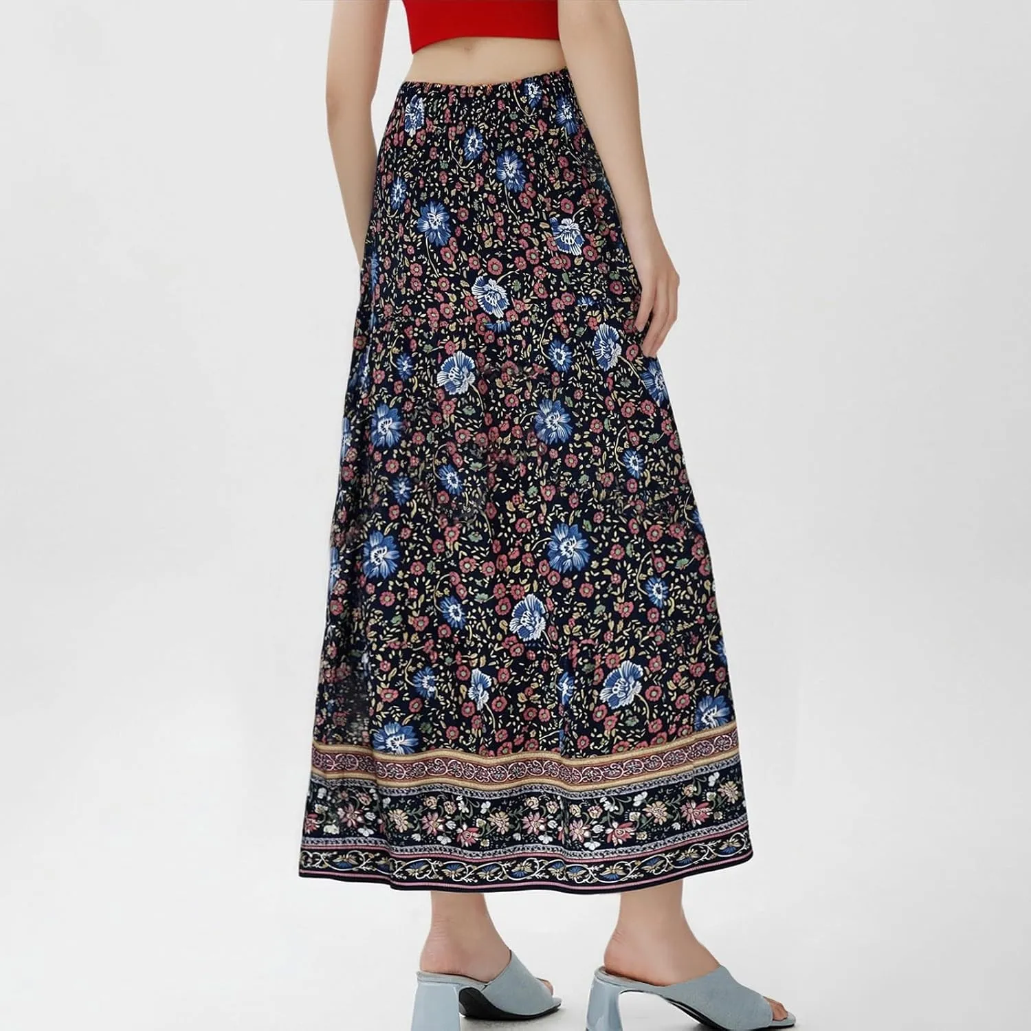 Summer Skirts for Women Maxi Skirt Plus Size Drawstring Elastic Pleated Layered Tiered A Line Skirt Cute Skirts Long