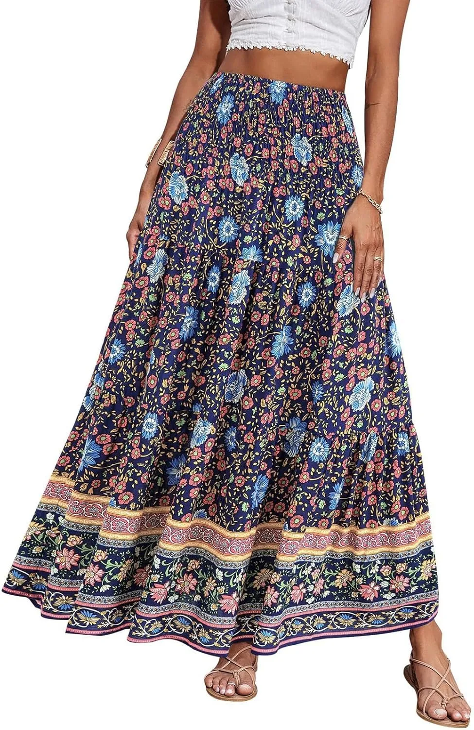 Summer Skirts for Women Maxi Skirt Plus Size Drawstring Elastic Pleated Layered Tiered A Line Skirt Cute Skirts Long